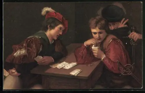 Künstler-AK Michelangelo de Caravaggio: Skat, die Falschspieler