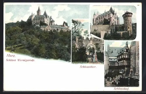 AK Wernigerode /Harz, Schloss, Schlosstor, Schlosshof