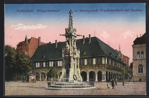 AK Halberstadt, Kriegerdenkmal, Propsteigebäude mit Zwicken