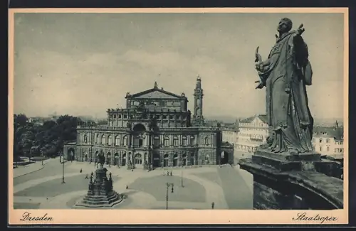 AK Dresden, Staatsoper, Denkmal, Statue