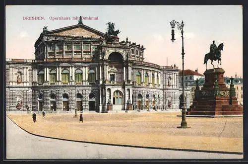 AK Dresden, Opernhaus mit Denkmal