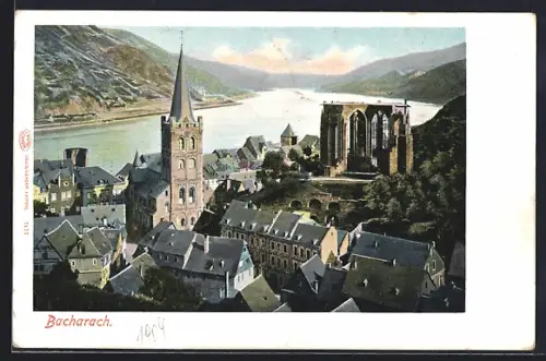 AK Bacharach, Kirche und Ruine der Wernerkapelle am Rhein