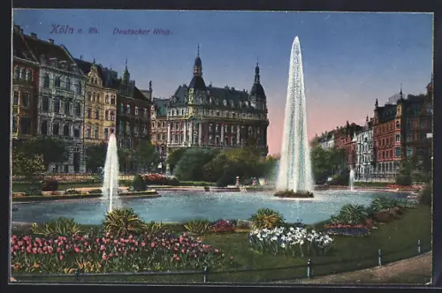 AK Köln-Neustadt, Deutscher Ring, Springbrunnen, Blumenanlagen, historische Gebäude
