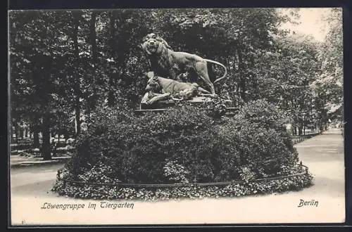 AK Berlin, Löwengruppe im Tiergarten
