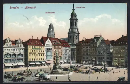 AK Dresden, Altmarkt, Rathausturm, Kreuzkirche