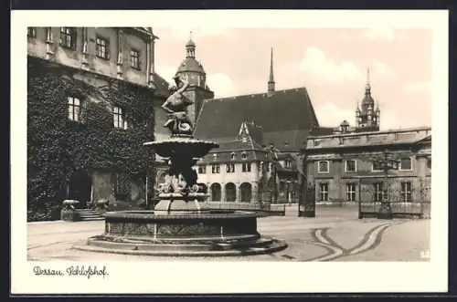AK Dessau, Schlosshof m. Brunnen