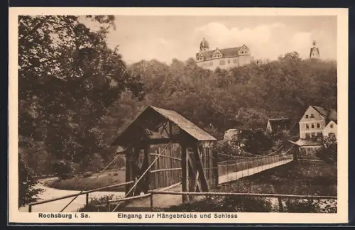 AK Rochsburg i. Sa., Eingang zur Hängebrücke und Schloss