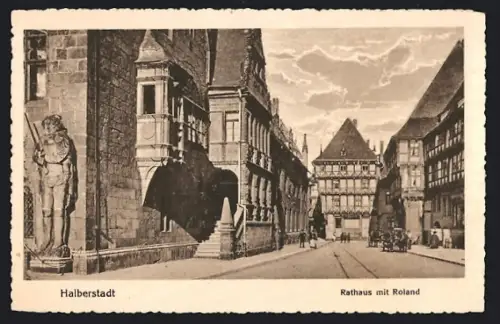AK Halberstadt, Rathaus mit Roland