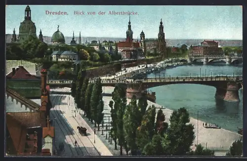 AK Dresden, Blick von der Albertbrücke