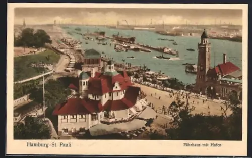 AK Hamburg-St. Pauli, Fährhaus mit Hafen