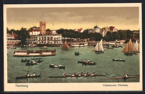 AK Hamburg, Uhlenhorster Fährhaus, Boote auf der Alster