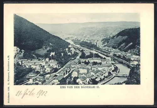 AK Bad Ems, Blick von der Bäderlei, Ortsansicht, Fluss, Bahnlinie
