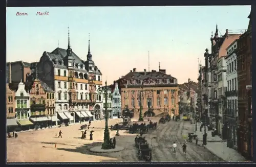 AK Bonn, Markt, Platzansicht mit historischen Gebäuden