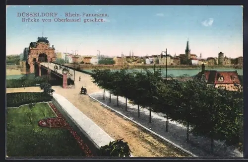 AK Düsseldorf, Rhein-Panorama, Brücke von Oberkassel gesehen