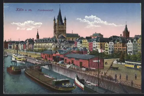 AK Köln a. Rh., Frankenwerft, Schifffahrt, Gross St. Martin