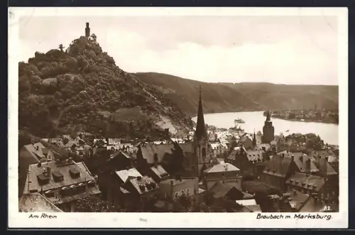 AK Braubach am Rhein, Marksburg, Stadtansicht, Rhein