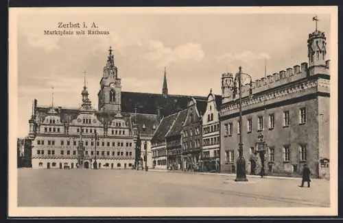 AK Zerbst i. A., Marktplatz, Rathaus