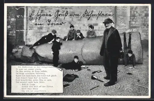 AK Trier, Domstein mit Kindern und Gedicht