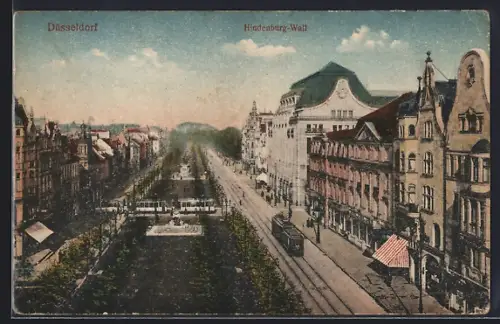 AK Düsseldorf, Hindenburg-Wall, Strassenbahn, Stadtansicht