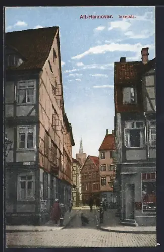 AK Alt-Hannover, Inselstrasse mit Passanten