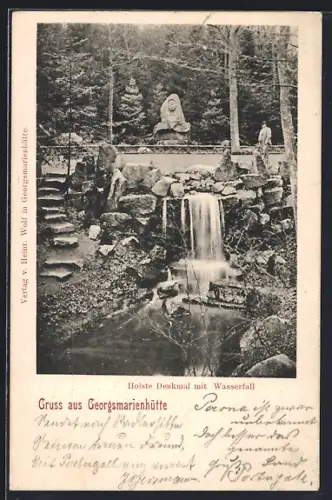 AK Georgsmarienhütte, Holste-Denkmal mit Wasserfall