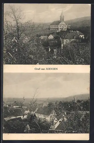 AK Auggen, Ortspartie mit Kirche, Teilansicht