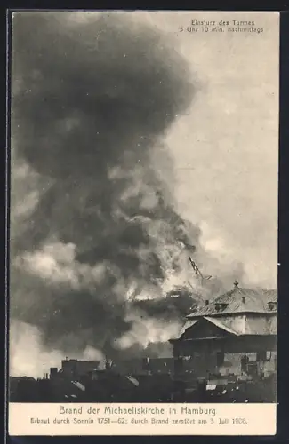 AK Hamburg-Neustadt, Brand der Michaeliskirche am 3.7.1906, Einsturz des Turmes um 15:10 Uhr