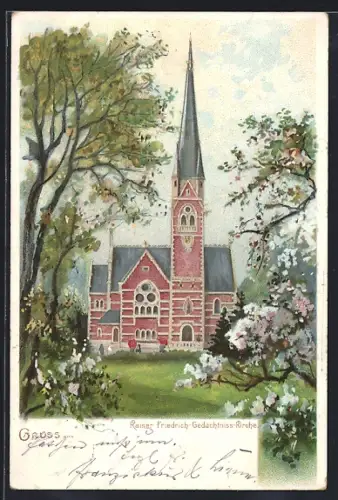 Lithographie Berlin-Tiergarten, Kaiser Friedrich-Gedächtniskirche