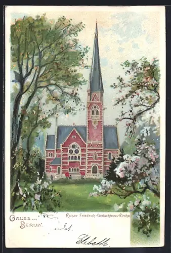 Lithographie Berlin-Tiergarten, Kaiser Friedrich-Gedächtniskirche