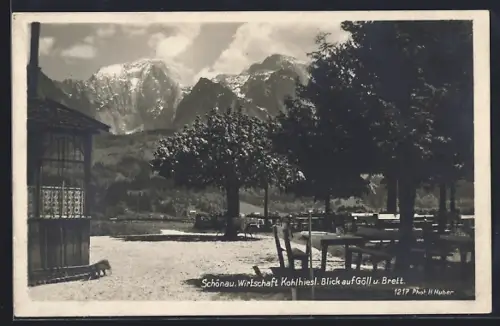 AK Schönau / Königssee, Gasthaus Kohlhiesl, Blick auf den Göll und den Brett