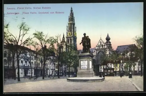 AK Antwerpen, Place Verte, Denkmal von Rubens