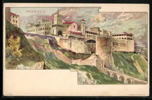 Künstler-AK Monaco, Ansicht aus der Ferne