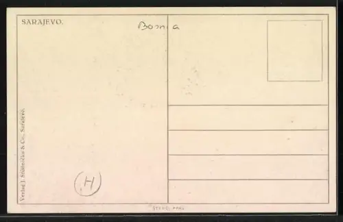 AK Sarajevo, Friedhof mit Grabsteinen und Gebäude