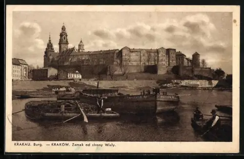 AK Kraków, Königl. Schloss mit Lastkahn