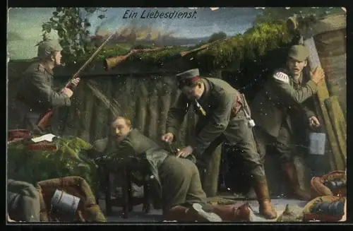 AK Soldaten im Schützengraben beim Liebesdienst, 1. Weltkrieg