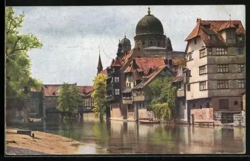 AK Nürnberg, Synagoge, Blick auf Insel Schütt