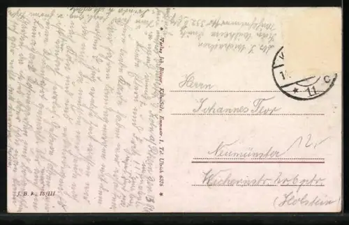 Künstler-AK Loreley sitzt auf ihrem Felsen und kämmt die blonde Perücke, während im Rhein ein Dampfer versinkt