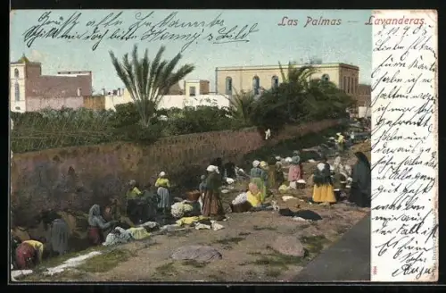 AK Las Palmas, Lavanderas, Waschfrauen bei der Arbeit