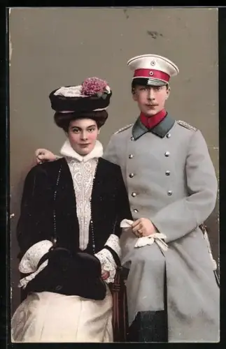 AK Kronprinz Wilhelm von Preussen in Uniform neben der Gattin