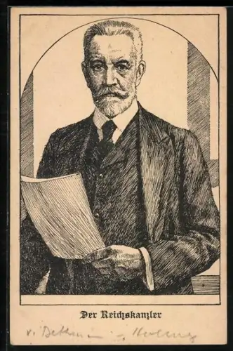 AK Federzeichnung Reichskanzler von Bethmann Hollweg