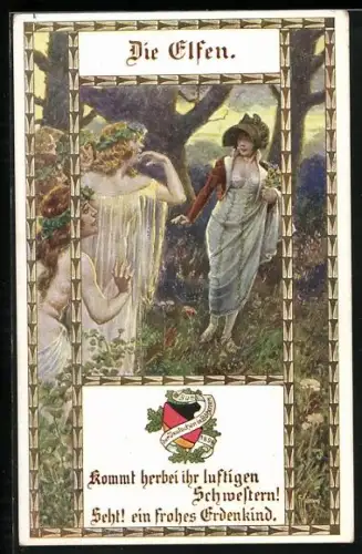 Künstler-AK Franz Kuderna: Die Elfen sehen ein Erdenkind