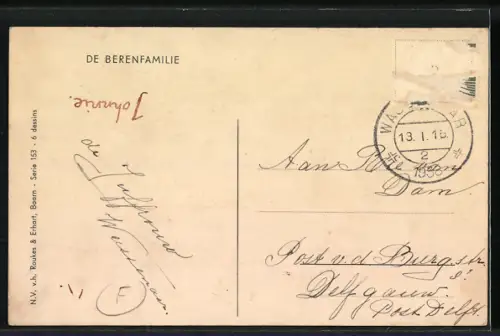 AK Bärenmutter mit Kindern vor dem Spielwarengeschäft, vermenschlichte Tiere