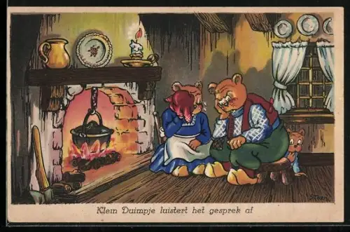 AK Holländische Bärenfamilie am Kamin, vermenschlichte Tiere