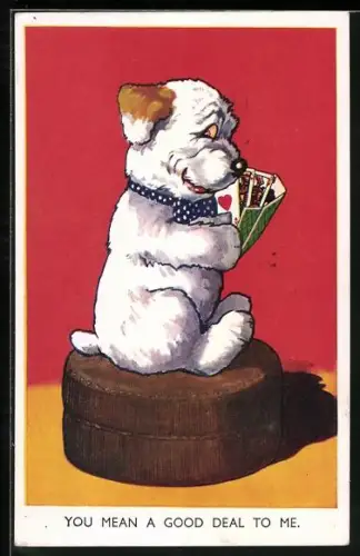 AK Hund mit einem guten Blatt beim Kartenspiel