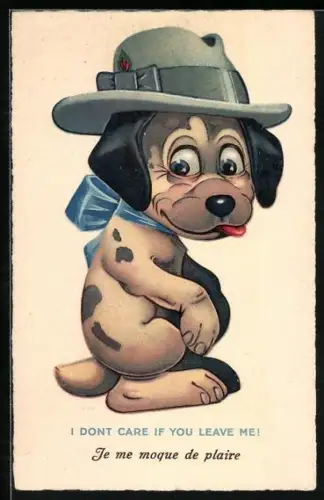 AK Hund mit Hut und Schleife hat keine Angst vor dem Verlassenwerden
