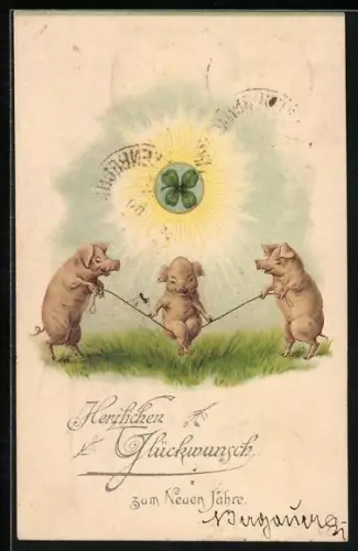 AK Schweinchen auf der Schaukel