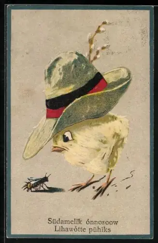AK Küken mit grossem Hut beobachtet eine Wespe