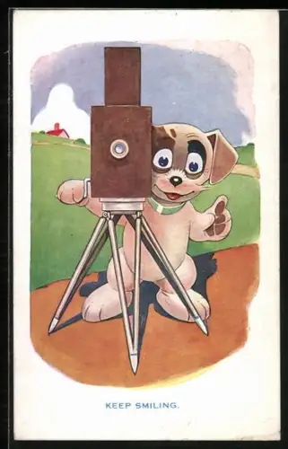 AK Hund als Fotograf mit Kurbelapparat