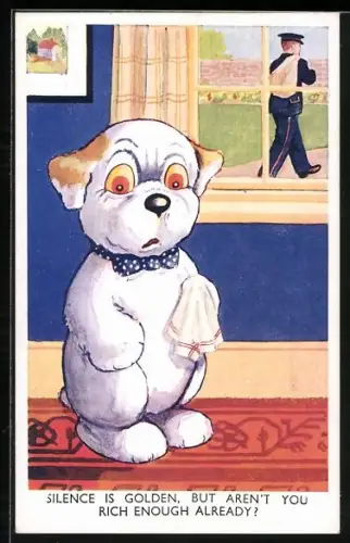 AK Trauriger Hund mit Fliege hat keine Post vom Briefträger erhalten