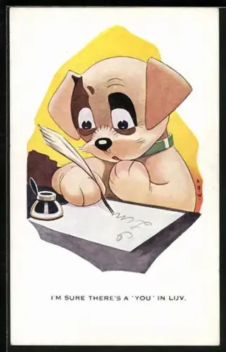 AK Hund beim Schreiben eines Briefes